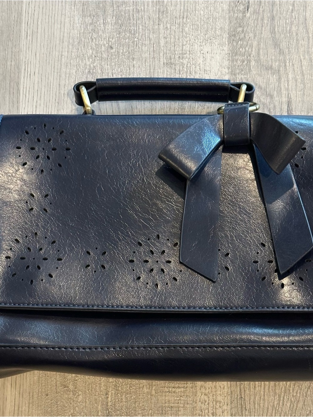 Walasa Pocketful of Sunshine Navy Leather Bow Satchel Crossbody Bag